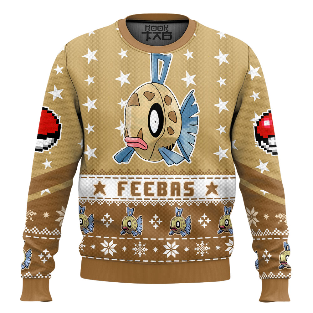 Hooktab Pokemon Gen 3 Feebas Ugly Christmas Sweater Hooktab Pokemon Gen 3 Feebas Ugly Christmas Sweater