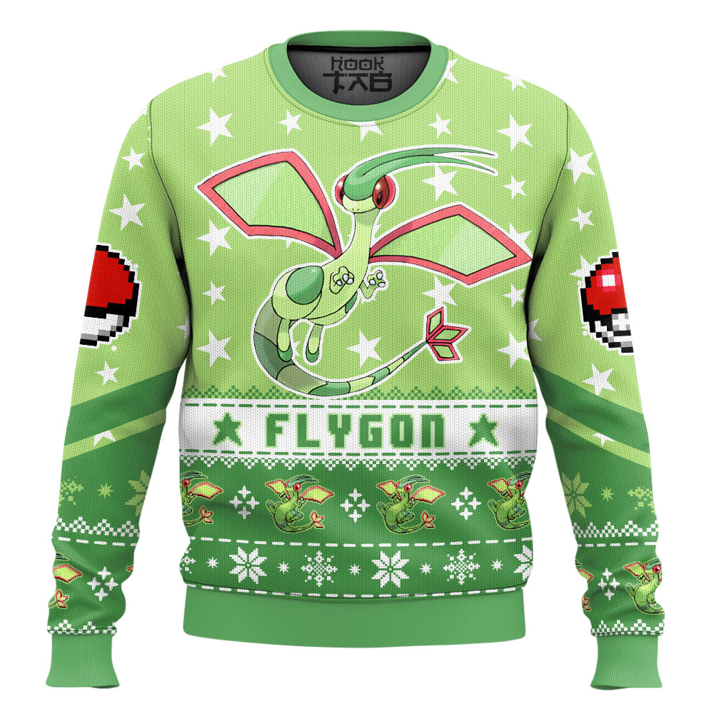 Hooktab Pokemon Gen 3 Flygon Ugly Christmas Sweater Hooktab Pokemon Gen 3 Flygon Ugly Christmas Sweater
