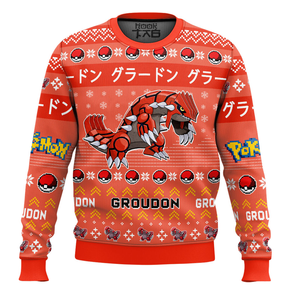 Hooktab Pokemon Gen 3 Groudon Ugly Christmas Sweater Hooktab Pokemon Gen 3 Groudon Ugly Christmas Sweater