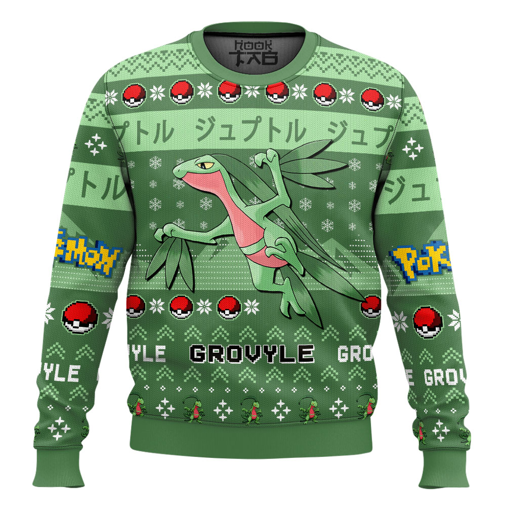 Hooktab Pokemon Gen 3 Grovyle Ugly Christmas Sweater Hooktab Pokemon Gen 3 Grovyle Ugly Christmas Sweater