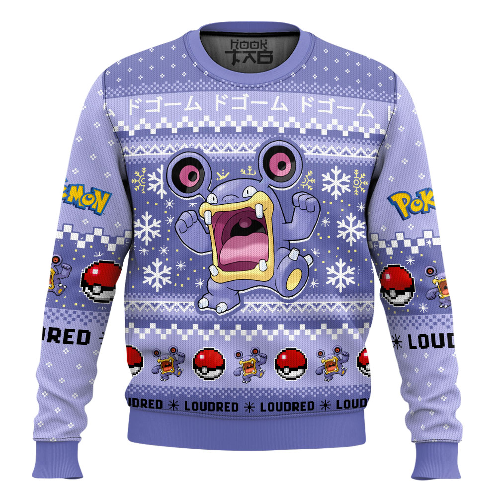 Hooktab Pokemon Gen 3 Loudred Ugly Christmas Sweater Hooktab Pokemon Gen 3 Loudred Ugly Christmas Sweater