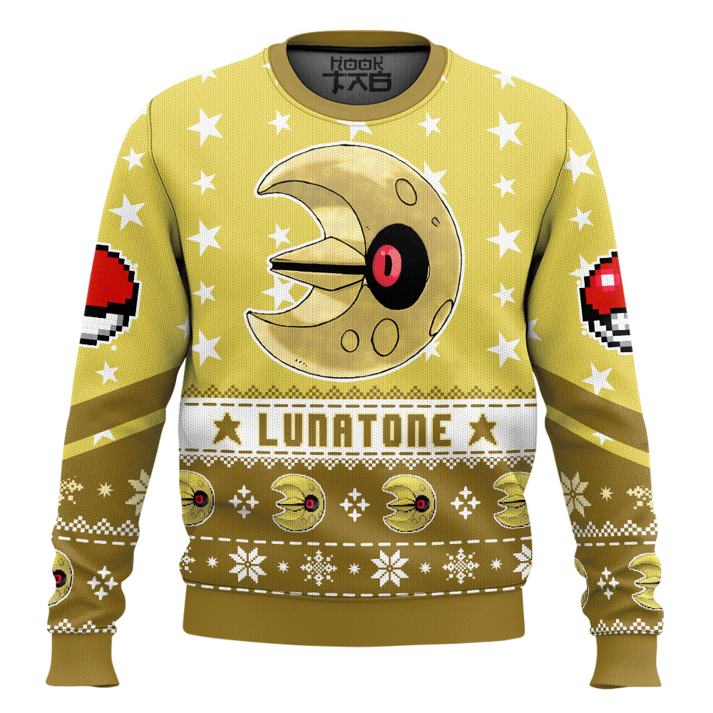 Hooktab Pokemon Gen 3 Lunatone Ugly Christmas Sweater Hooktab Pokemon Gen 3 Lunatone Ugly Christmas Sweater
