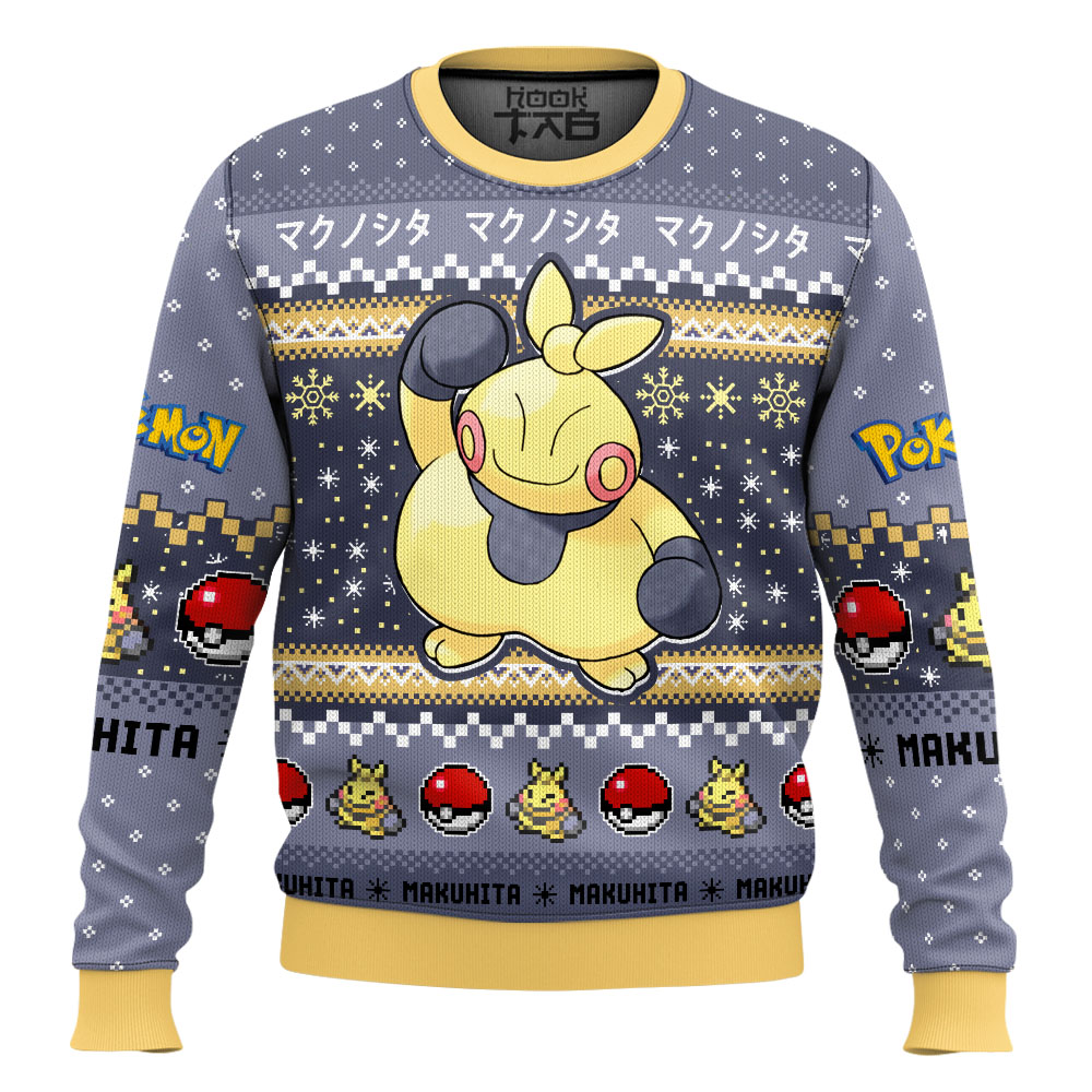 Hooktab Pokemon Gen 3 Makuhita Ugly Christmas Sweater Hooktab Pokemon Gen 3 Makuhita Ugly Christmas Sweater