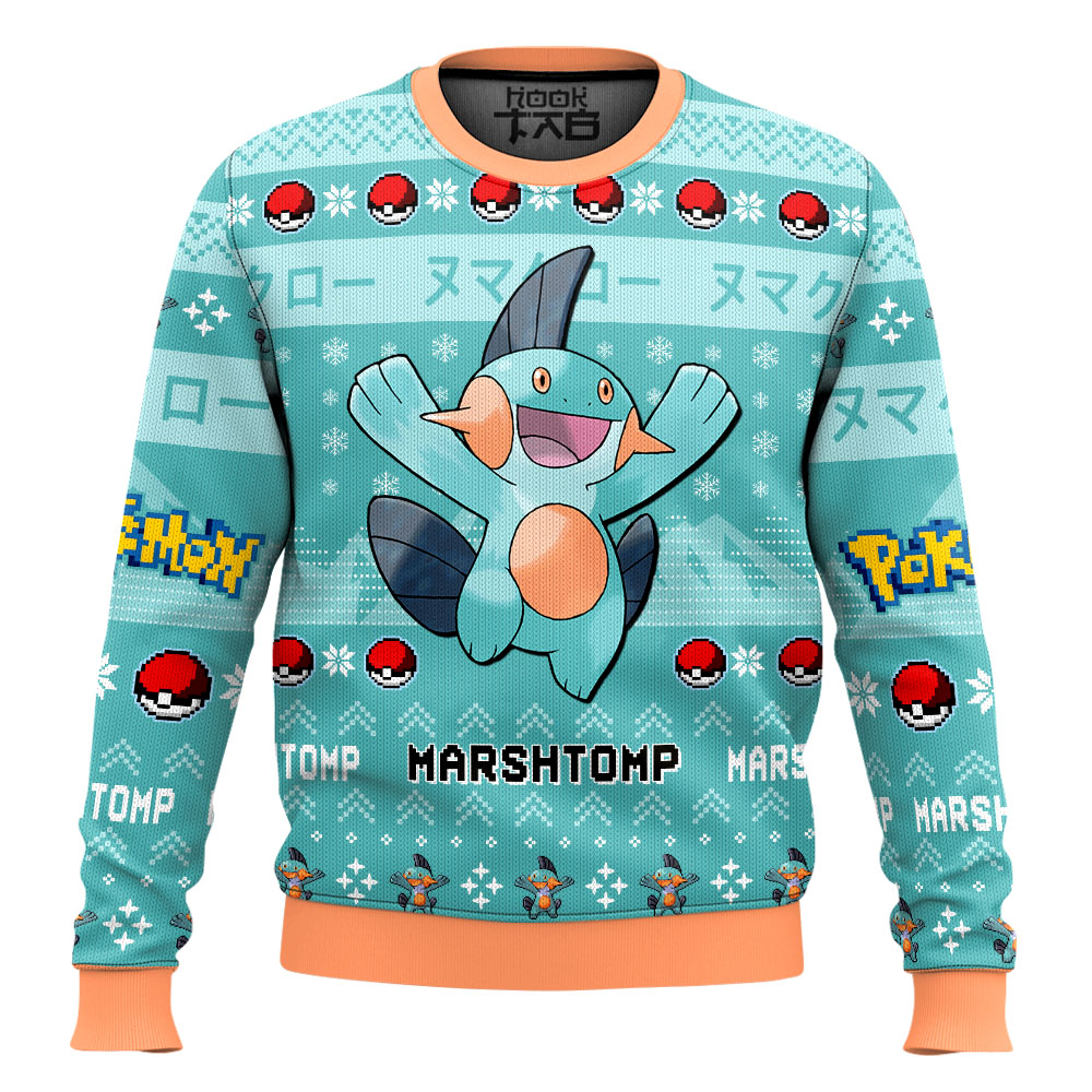 Hooktab Pokemon Gen 3 Marshtomp Ugly Christmas Sweater Hooktab Pokemon Gen 3 Marshtomp Ugly Christmas Sweater