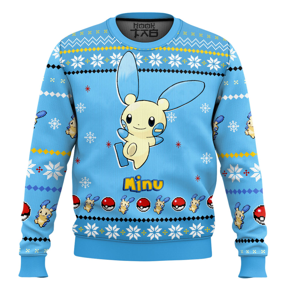 Hooktab Pokemon Gen 3 Minun Ugly Christmas Sweater Hooktab Pokemon Gen 3 Minun Ugly Christmas Sweater