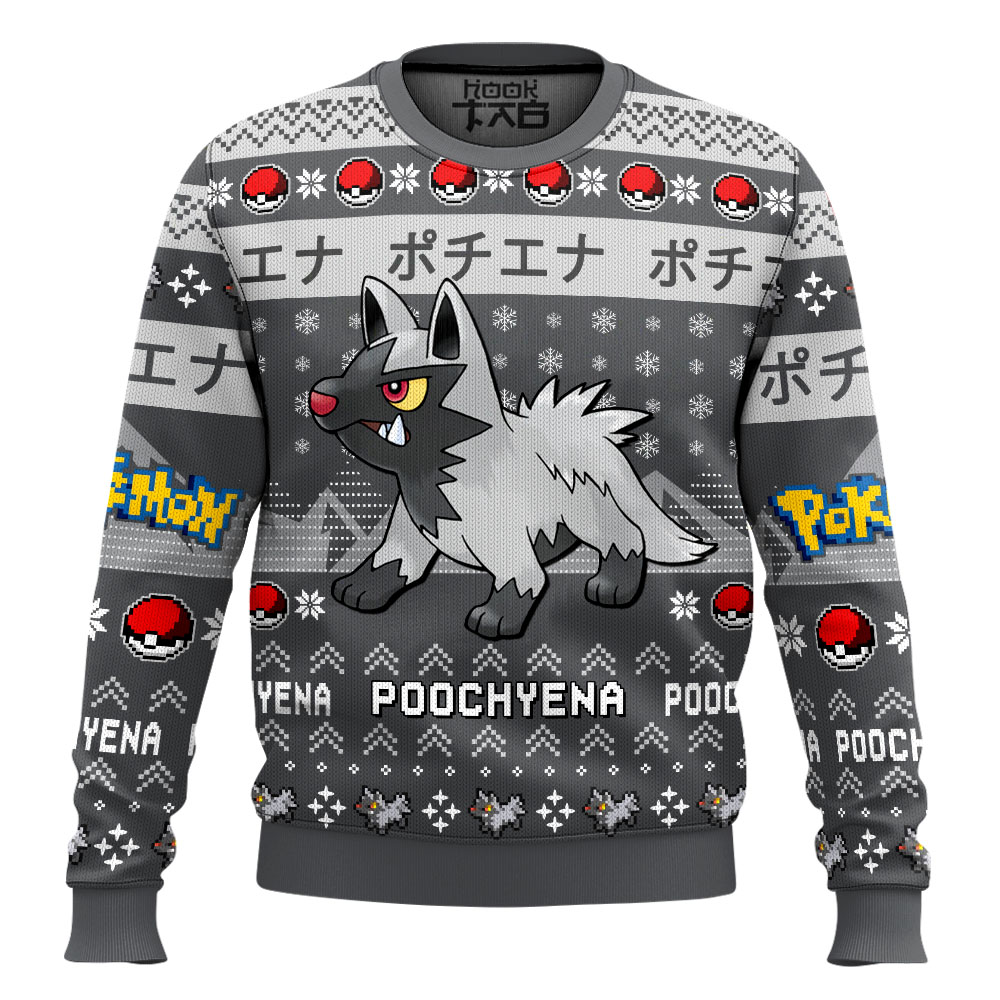 Hooktab Pokemon Gen 3 Poochyena Ugly Christmas Sweater Hooktab Pokemon Gen 3 Poochyena Ugly Christmas Sweater