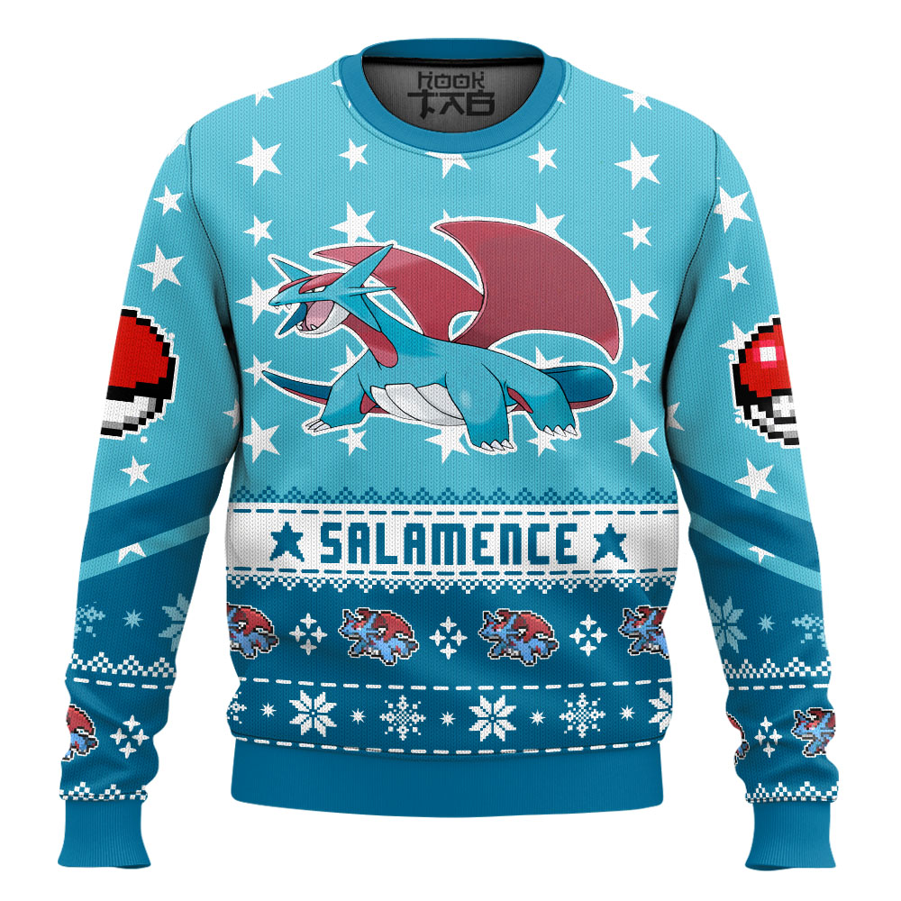Hooktab Pokemon Gen 3 Salamence Ugly Christmas Sweater Hooktab Pokemon Gen 3 Salamence Ugly Christmas Sweater