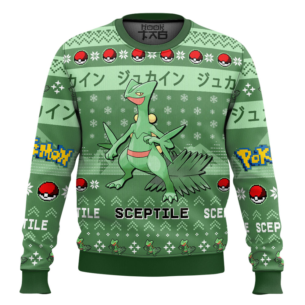 Hooktab Pokemon Gen 3 Sceptile Ugly Christmas Sweater Hooktab Pokemon Gen 3 Sceptile Ugly Christmas Sweater