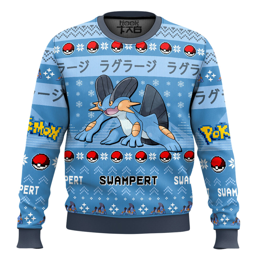 Hooktab Pokemon Gen 3 Swampert Ugly Christmas Sweater Hooktab Pokemon Gen 3 Swampert Ugly Christmas Sweater