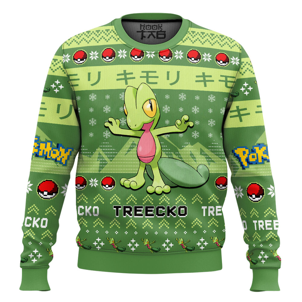 Hooktab Pokemon Gen 3 Treecko Ugly Christmas Sweater Hooktab Pokemon Gen 3 Treecko Ugly Christmas Sweater