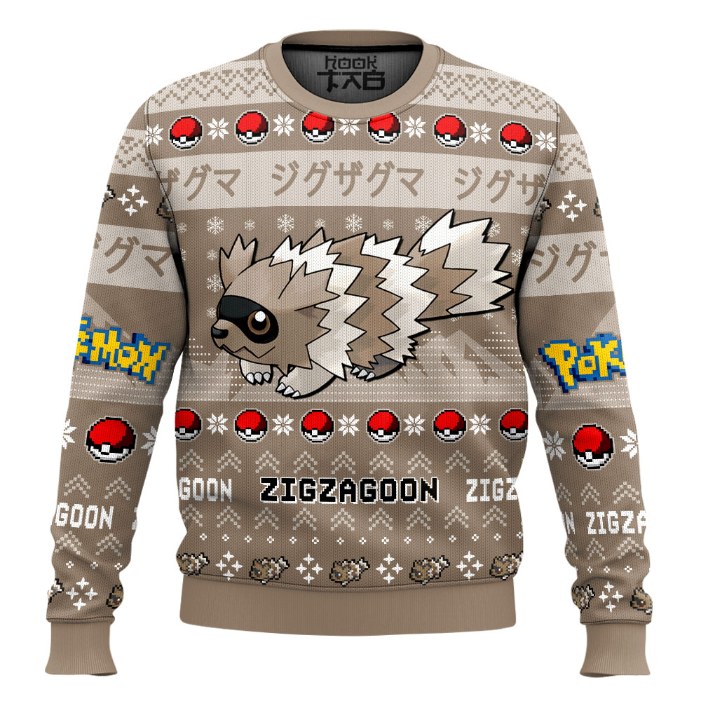 Hooktab Pokemon Gen 3 Zigzagoon Ugly Christmas Sweater Hooktab Pokemon Gen 3 Zigzagoon Ugly Christmas Sweater