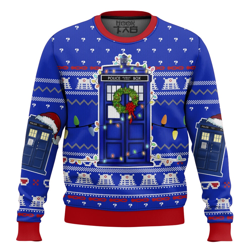 Hooktab Police Box Tardis Doctor Who Ugly Christmas Sweater Hooktab Police Box Tardis Doctor Who Ugly Christmas Sweater