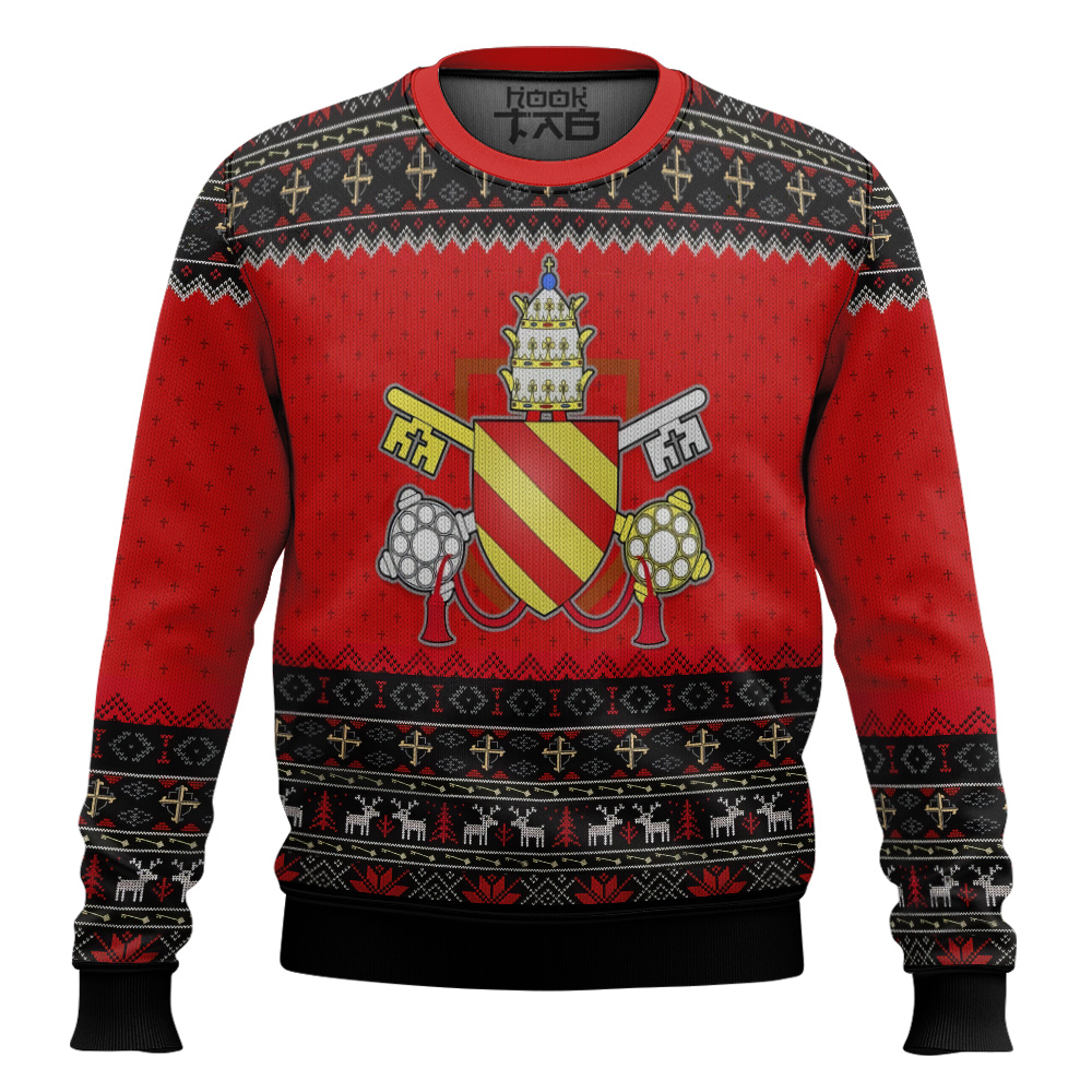 Hooktab Pope Pius V Coat Of Arms Ugly Christmas Sweater Hooktab Pope Pius V Coat Of Arms Ugly Christmas Sweater