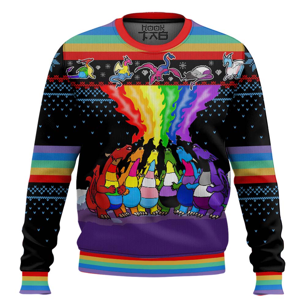 Hooktab Pride Dragon LGBT Support Ugly Christmas Sweater Hooktab Pride Dragon LGBT Support Ugly Christmas Sweater