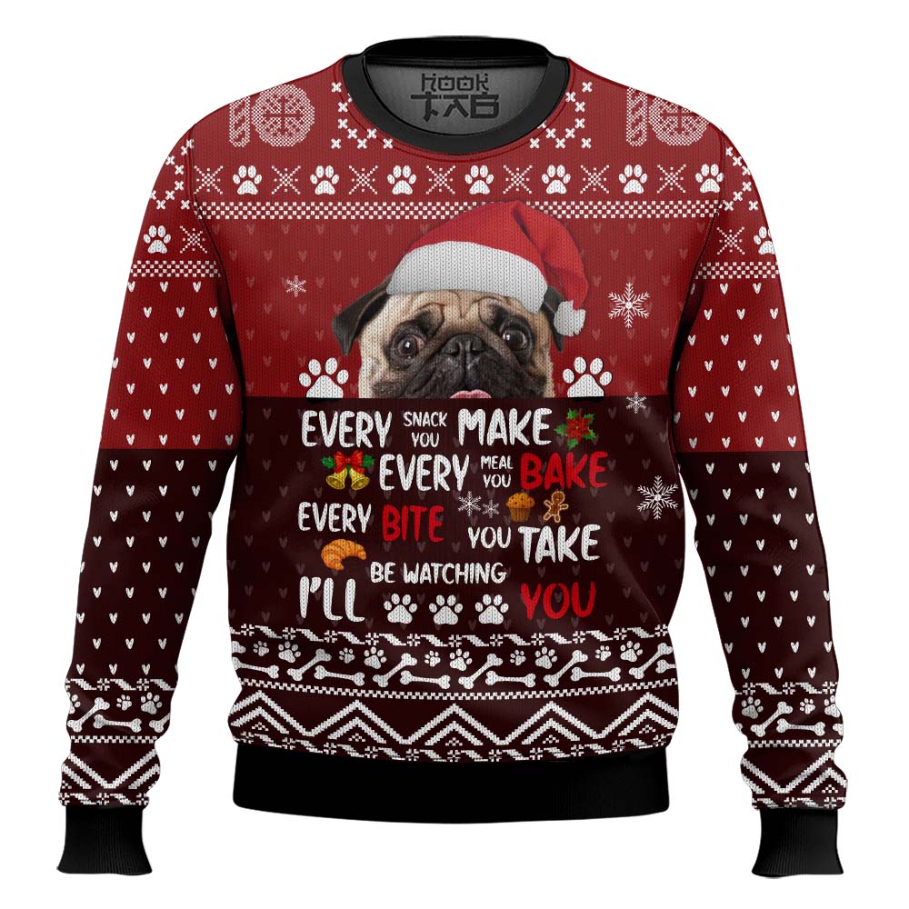 Hooktab Pug I'll Be Watching You Ugly Christmas Sweater Hooktab Pug I'll Be Watching You Ugly Christmas Sweater