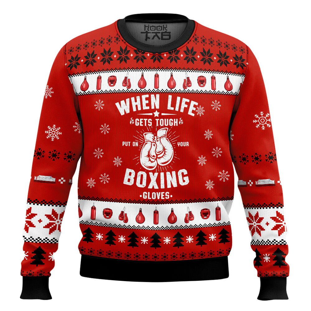 Hooktab Put On Boxing Gloves Ugly Christmas Sweater Hooktab Put On Boxing Gloves Ugly Christmas Sweater