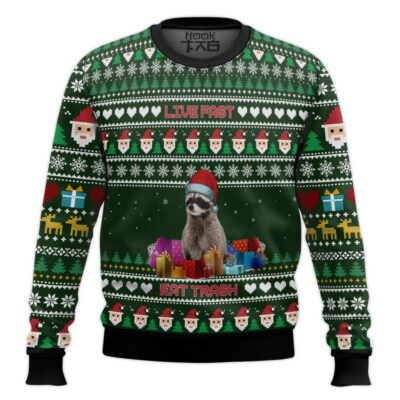 Raccoon Live Fast, Eat Trash Ugly Christmas Sweater