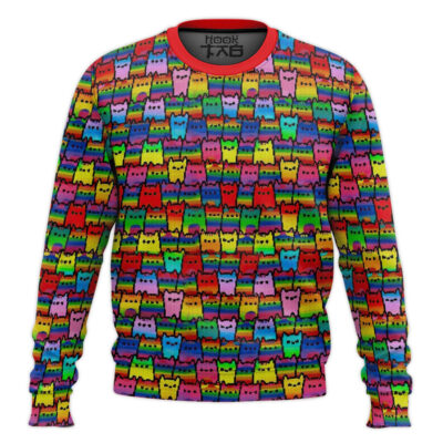 Rainbow Flag Cat LGBT Support Ugly Christmas Sweater
