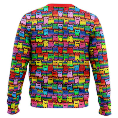 Hooktab Rainbow Flag Cat LGBT Support Ugly Christmas Sweater
