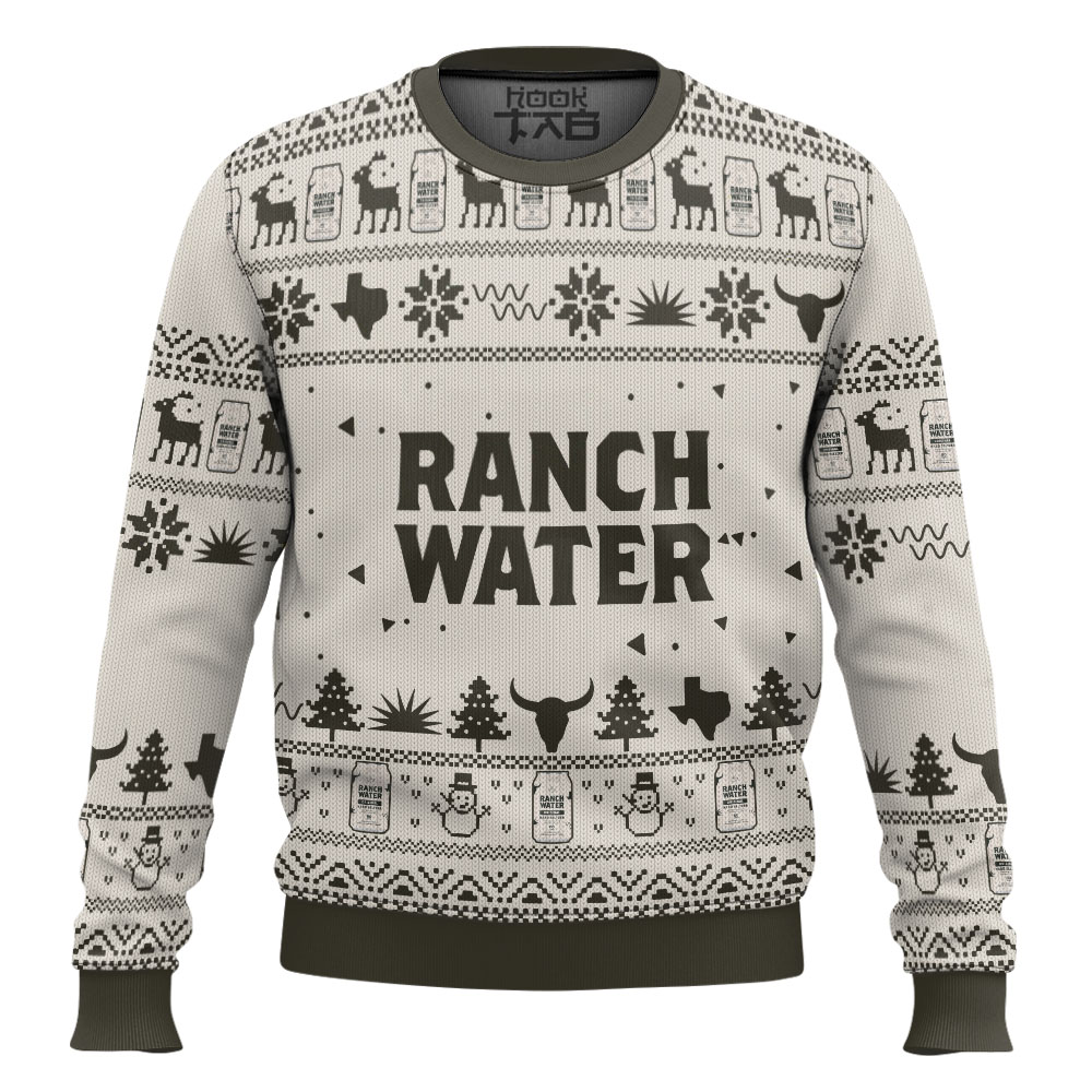 Hooktab Ranch Water Seltzer Ugly Christmas Sweater Hooktab Ranch Water Seltzer Ugly Christmas Sweater