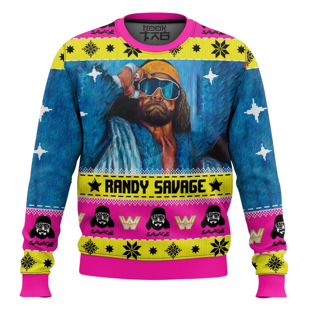 Hooktab Randy Savage WWE Ugly Christmas Sweater Hooktab Randy Savage WWE Ugly Christmas Sweater