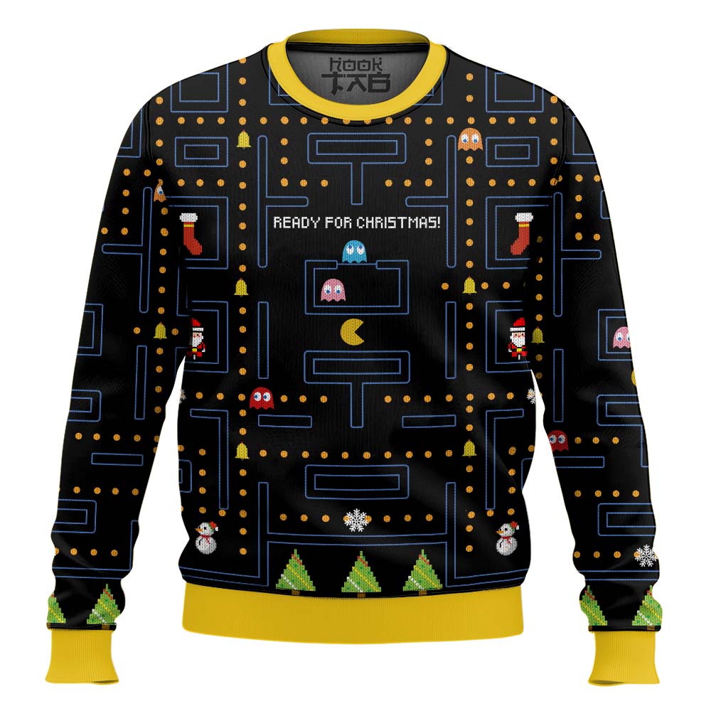 Hooktab Ready For Xmas Pac Man Ugly Christmas Sweater Hooktab Ready For Xmas Pac Man Ugly Christmas Sweater
