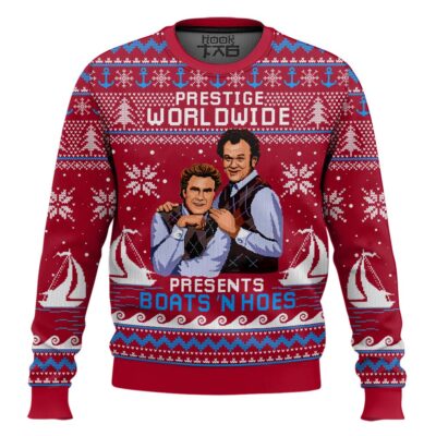 Red Boats 'N Hoes Step Brothers Ugly Christmas Sweater