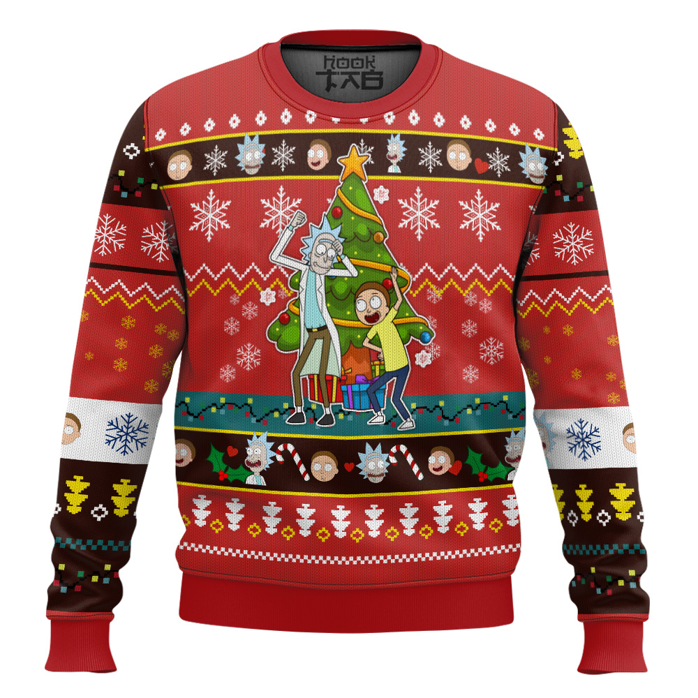 Hooktab Red Christmas Rick And Morty Ugly Christmas Sweater Hooktab Red Christmas Rick And Morty Ugly Christmas Sweater