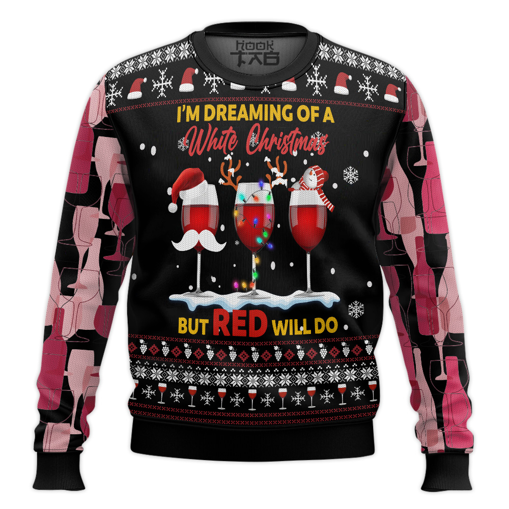 Hooktab Red Christmas Wine Ugly Christmas Sweater Hooktab Red Christmas Wine Ugly Christmas Sweater