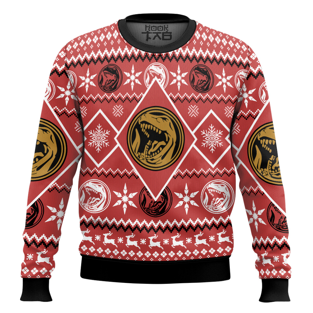 Hooktab Red Power Rangers Mighty Morphin Ugly Christmas Sweater Hooktab Red Power Rangers Mighty Morphin Ugly Christmas Sweater