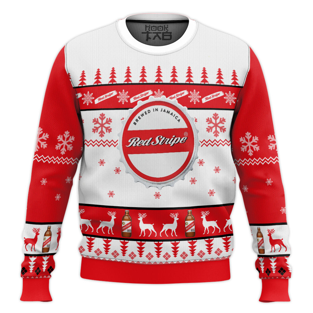 Hooktab Red Stripe Beer Ugly Christmas Sweater Hooktab Red Stripe Beer Ugly Christmas Sweater