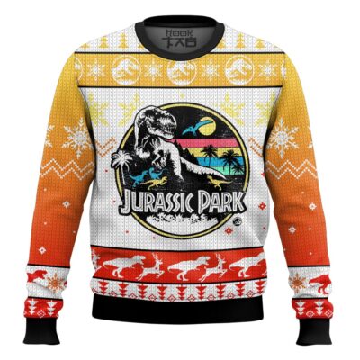 Retro T-rex Jurassic Park Ugly Christmas Sweater