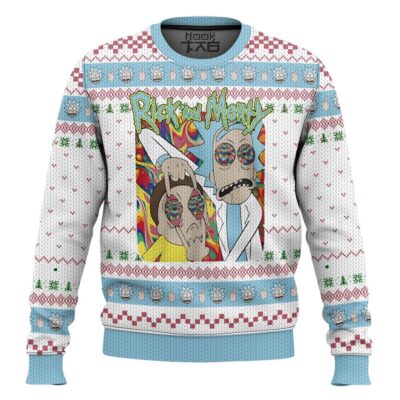 Rick And Morty In Mushroom Tripping Ugly Christmas Sweater