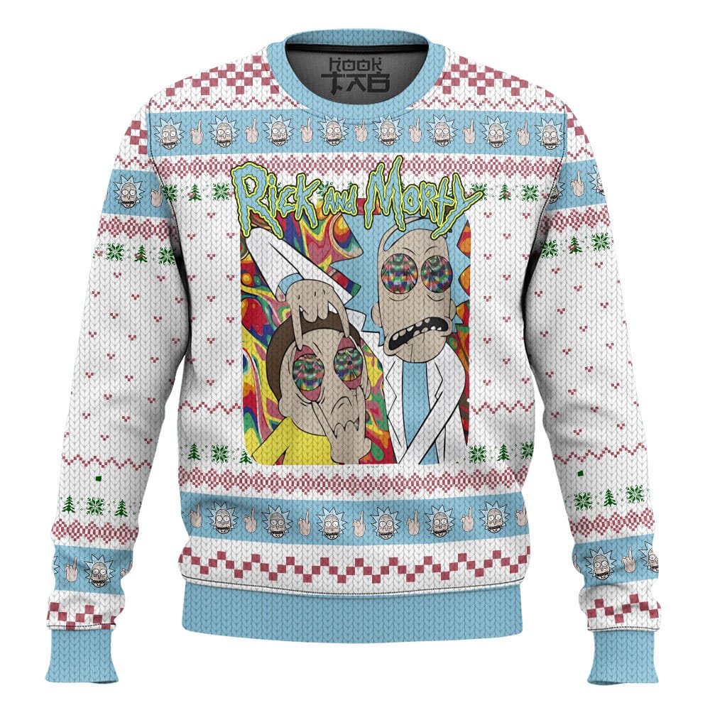 Hooktab Rick And Morty In Mushroom Tripping Ugly Christmas Sweater Hooktab Rick And Morty In Mushroom Tripping Ugly Christmas Sweater