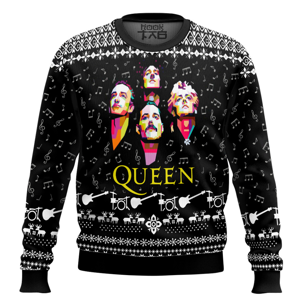 Hooktab Rock Christmas Queen Ugly Christmas Sweater Hooktab Rock Christmas Queen Ugly Christmas Sweater