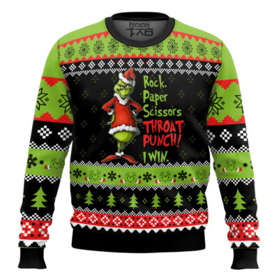 Rock Paper Scissors I Win Grinch Ugly Christmas Sweater