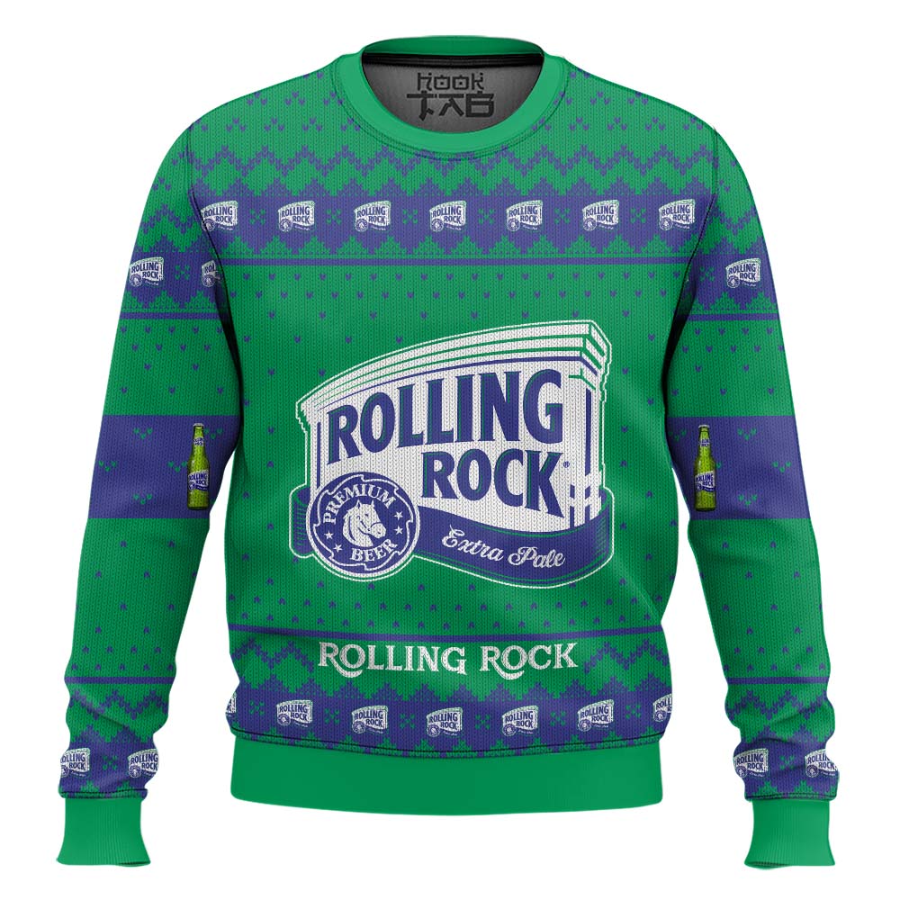 Hooktab Rolling Rock Extra Pale Ugly Christmas Sweater Hooktab Rolling Rock Extra Pale Ugly Christmas Sweater
