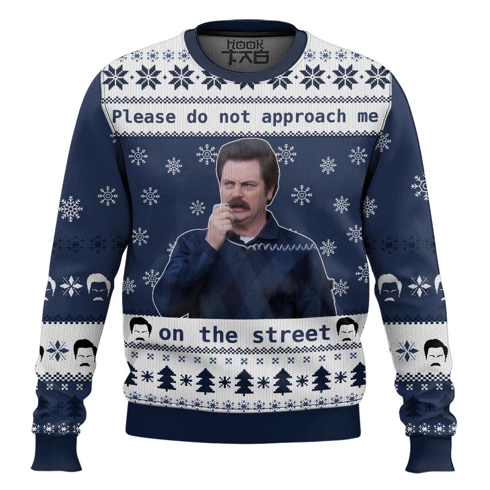 Hooktab Ron Swanson Do Not Approach Me Parks And Recreation Ugly Christmas Sweater Hooktab Ron Swanson Do Not Approach Me Parks And Recreation Ugly Christmas Sweater