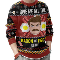 Hooktab Ron Swanson Give Me All The Bacon And Eggs You Have Parks And Recreation Ugly Christmas Sweater