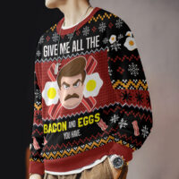 Hooktab Ron Swanson Give Me All The Bacon And Eggs You Have Parks And Recreation Ugly Christmas Sweater