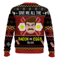 Hooktab Ron Swanson Give Me All The Bacon And Eggs You Have Parks And Recreation Ugly Christmas Sweater