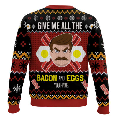 Hooktab Ron Swanson Give Me All The Bacon And Eggs You Have Parks And Recreation Ugly Christmas Sweater