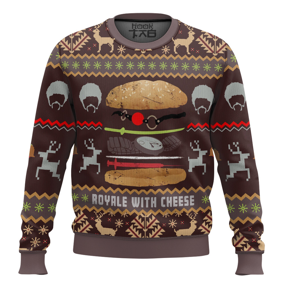 Hooktab Royale With Cheese Pulp Fiction Ugly Christmas Sweater Hooktab Royale With Cheese Pulp Fiction Ugly Christmas Sweater