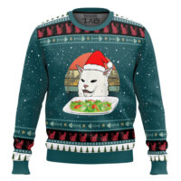 Hooktab Sad Cat On Table Woman Yelling At Cat Meme Ugly Christmas Sweater