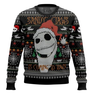 Sandy Claws Is Coming To Town Jack Skellington Ugly Christmas Sweater