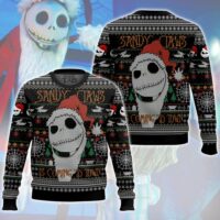 Hooktab Sandy Claws Is Coming To Town Jack Skellington Ugly Christmas Sweater