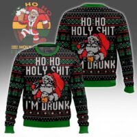 Hooktab Santa Claus Ho Ho Holy Shit I'm Drunk Ugly Christmas Sweater