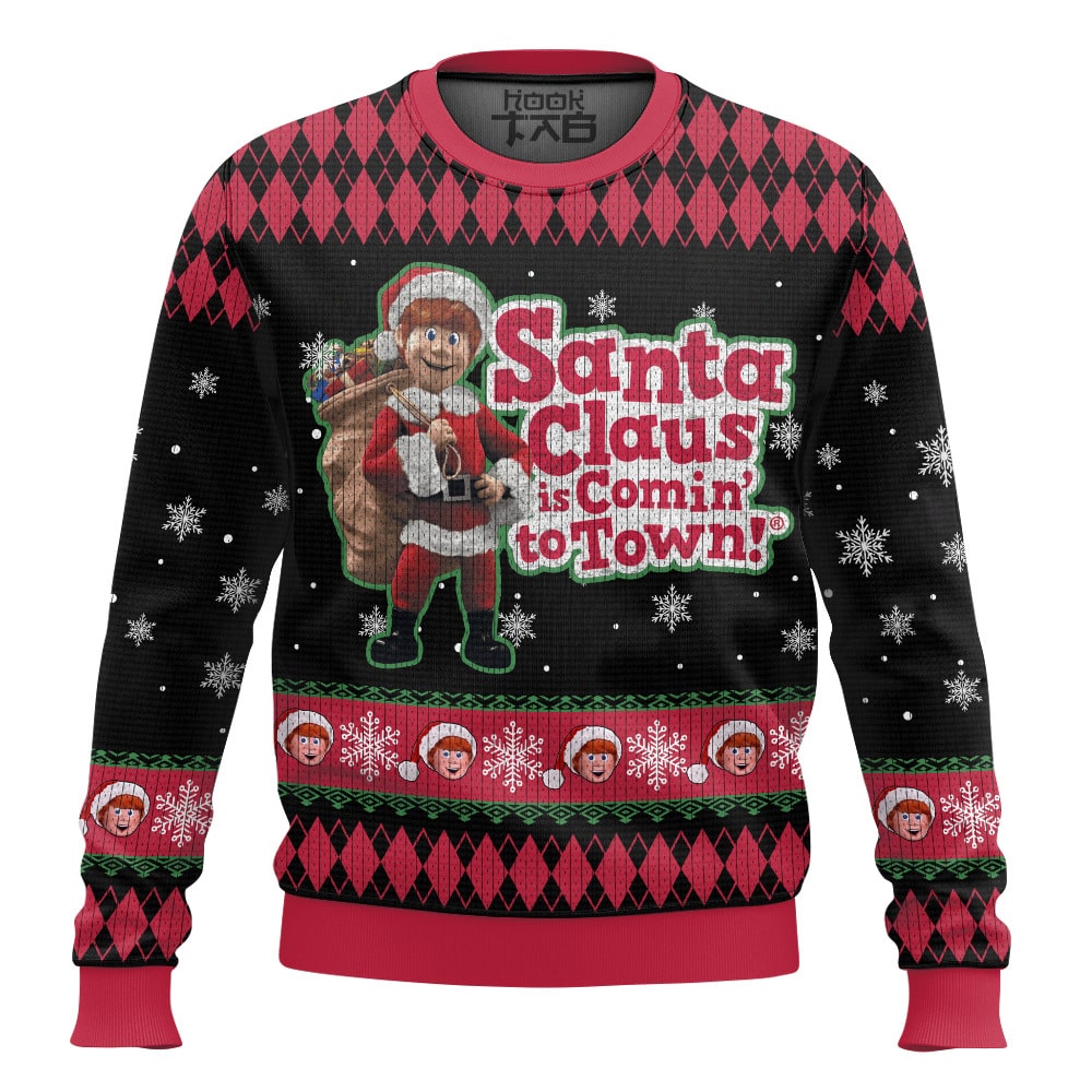 Hooktab Santa Claus Is Coming To Town Ugly Christmas Sweater Hooktab Santa Claus Is Coming To Town Ugly Christmas Sweater