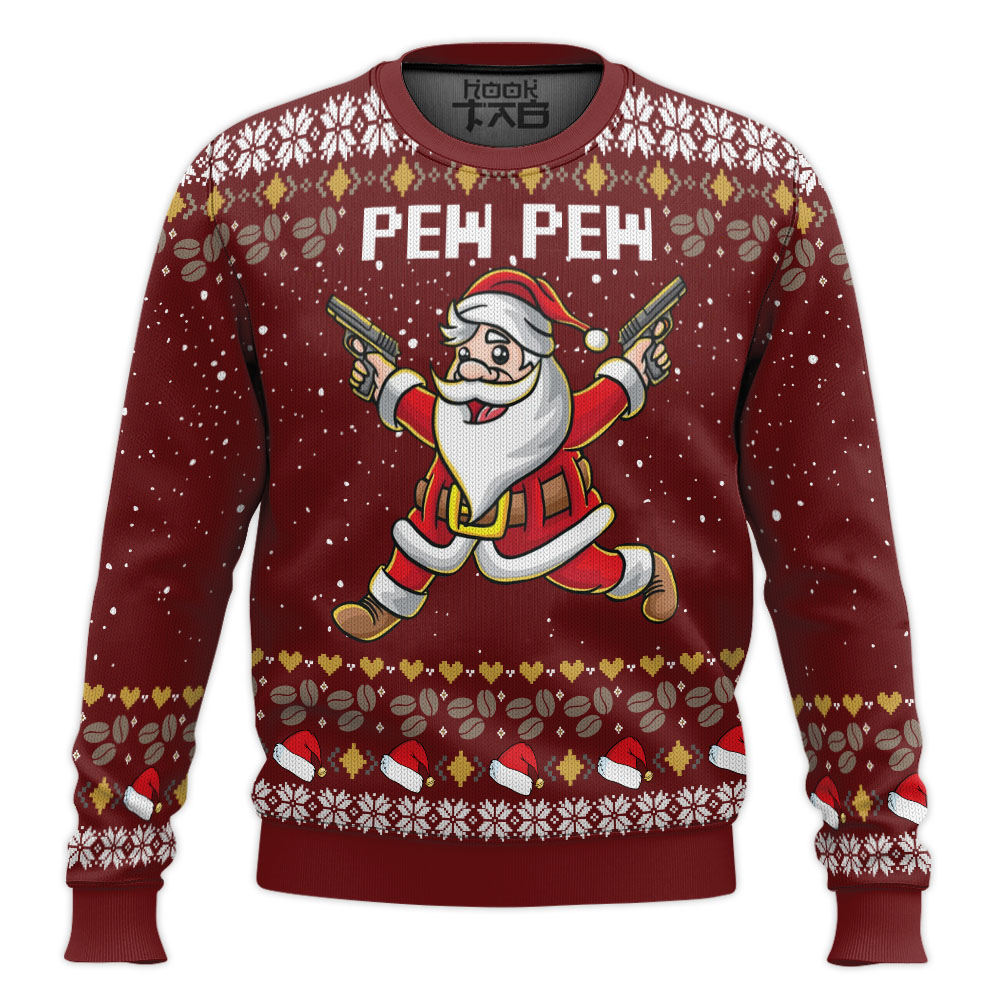 Hooktab Santa Claus Pew Pew Ugly Christmas Sweater Hooktab Santa Claus Pew Pew Ugly Christmas Sweater
