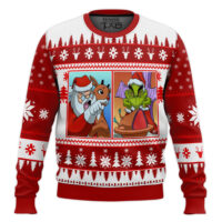 Hooktab Santa Claus & The Grinch Woman Yelling At A Cat Meme Ugly Christmas Sweater